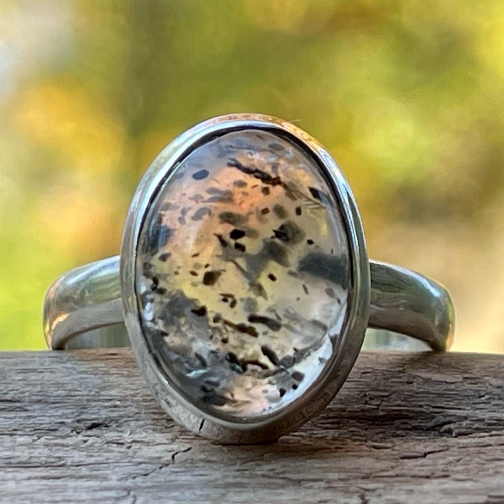 Natural Hematite in Quartz Sterling Silver Ring | sz 9